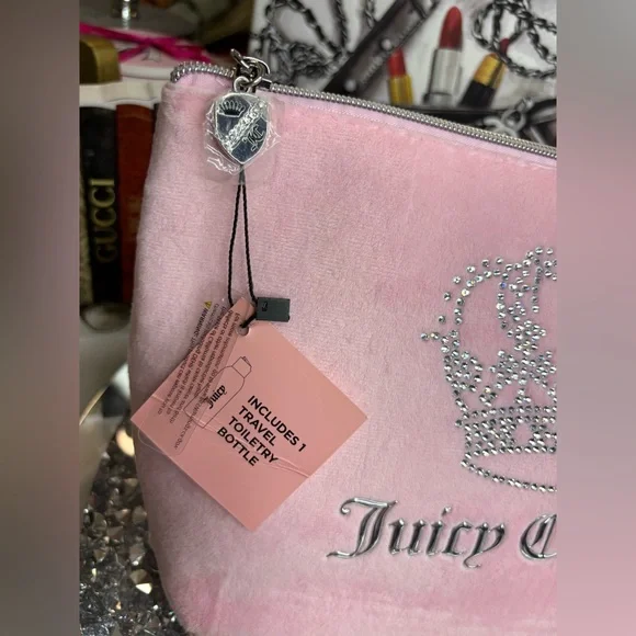 Juicy Couture pink velour cosmetic bag NWT - Picture 4 of 7